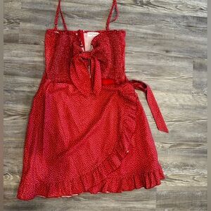Red and White Polka Dot Wrap Dress